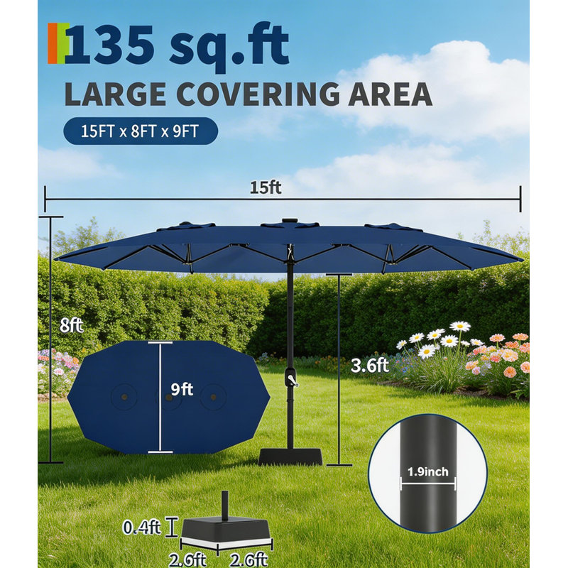 Grand parasol de patio avec base incluse, Marine