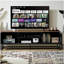 Meuble télé de 63 pouces avec portes grillagées à rayures, armoire de rangement avec espace de rangement, salon, meuble télé avec meuble télé