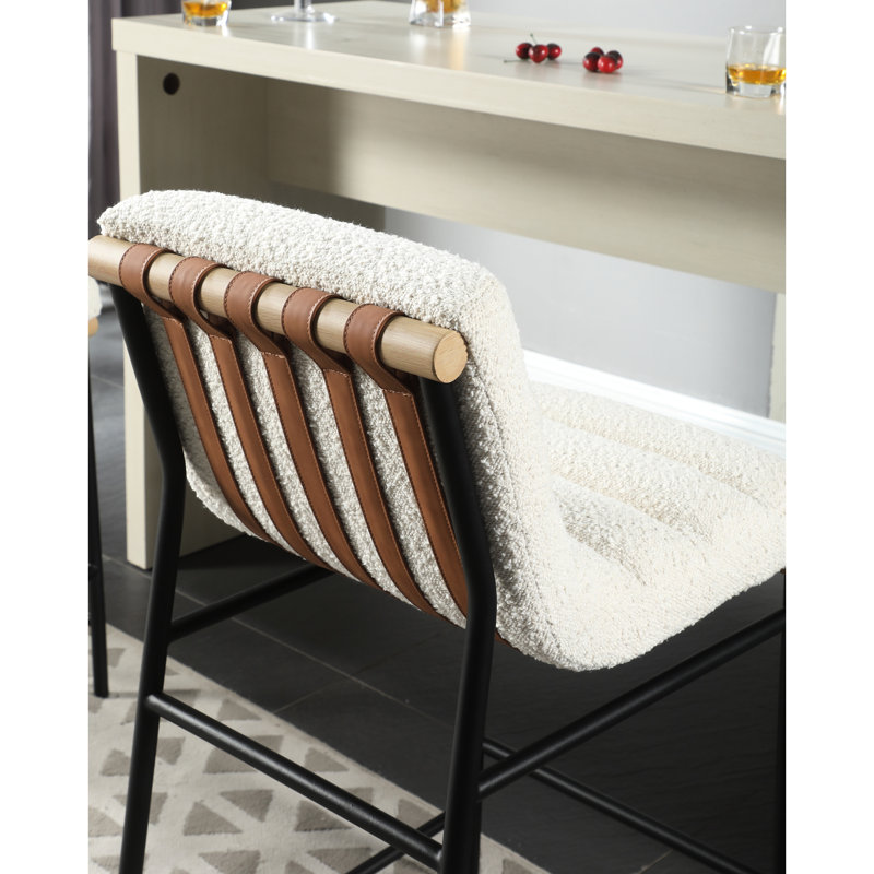 Fauteuil confortable à hauteur de comptoir avec bordure en cuir rembourrée et en cuir cognac