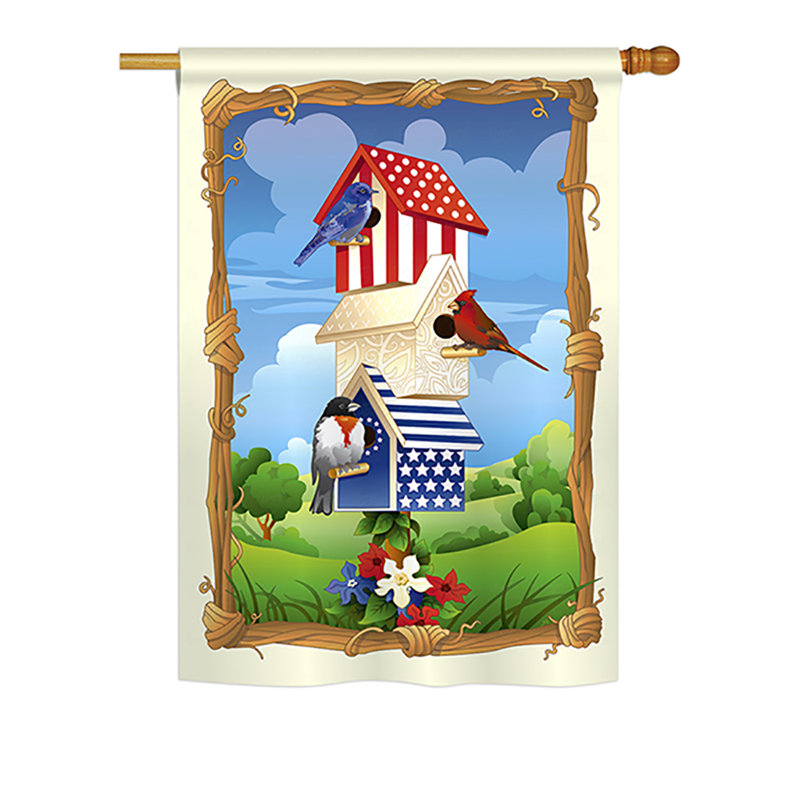 Drapeau de maison pour oiseau en polyester à 2 faces Ared Star Spangled, H 40 po x l 28 po