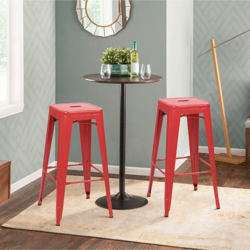 Holubice 30" H Stackable Backless Metal Bar Stools , Red