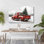 Camion rouge rétro avec thème de sapin de Noël, art mural non encadré, 20 x 16