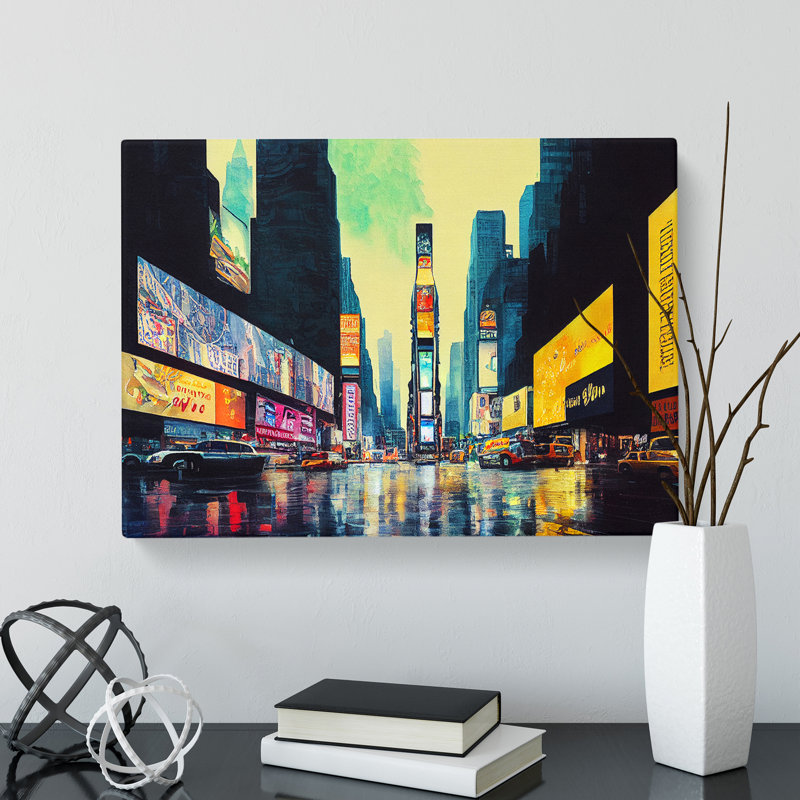 Times Square New York Watercolour Vol.5 - Wrapped Canvas Painting, 35cm H x 50cm W x 3cm D