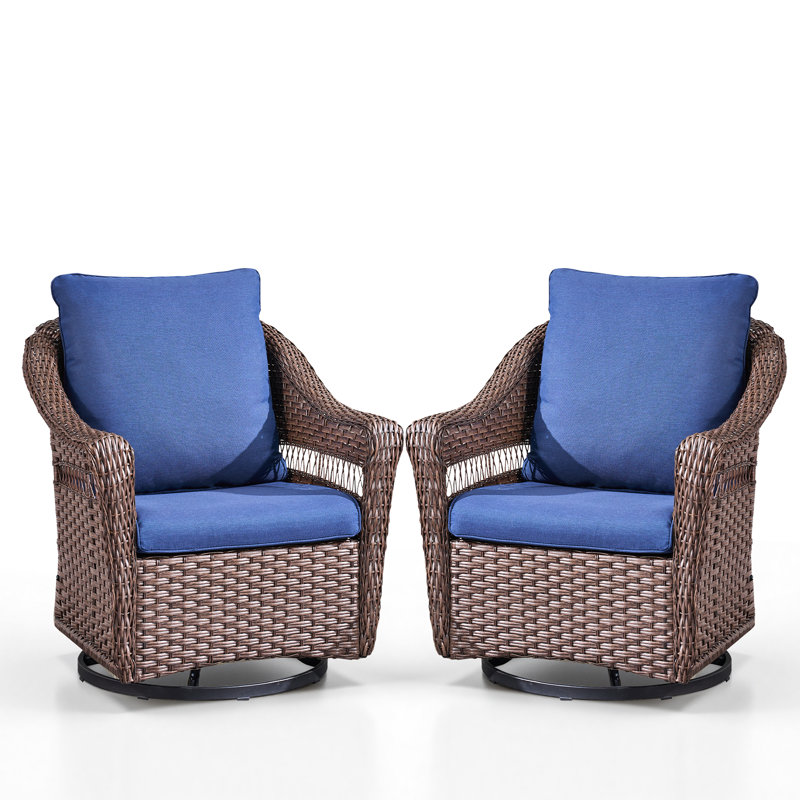 Ensemble de 2 chaises pivotantes Quirama, Coussin bleu / cadre brun