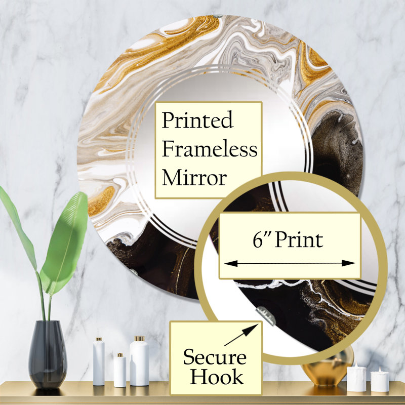 Miroir mural rond noir et blanc liquide Waves II, 32 po x 32 po