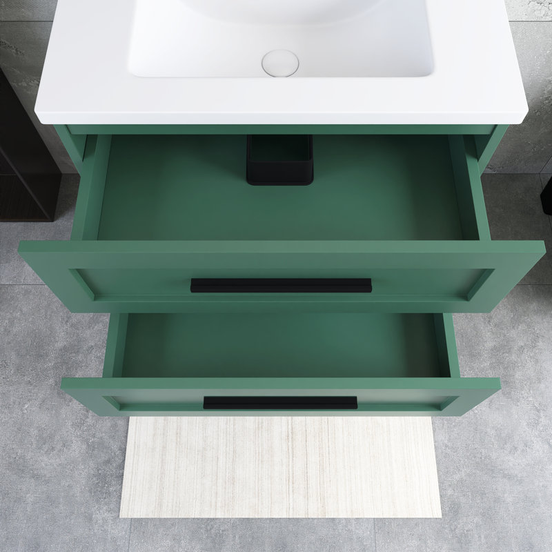 Meuble-lavabo mural simple 30 po vert avec lavabo intégré en céramique