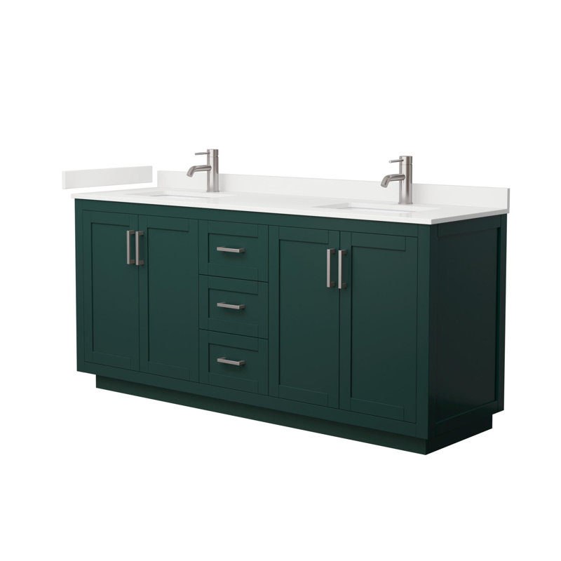 Miranda 72" Freestanding Double Bathroom Vanity with Quartz Top, White Quartz, Green, Brushed Nickel