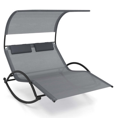 Arlmont & Co. Outdoor Dual Rocker Sunbed 2-person Canopied Lounger With 2 Detachable Headrests
