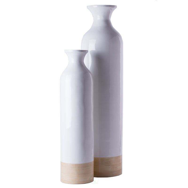 Hauts vases de plancher en bambou Dylon, Blanc, H 32 po x l 5,75 po x P 5,75 po, 2