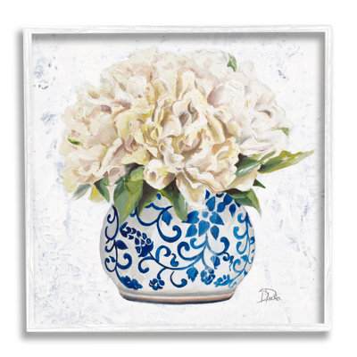 " Round White Floral Blooms Ornate Patterned Vase " by Patricia Pinto Painting Print