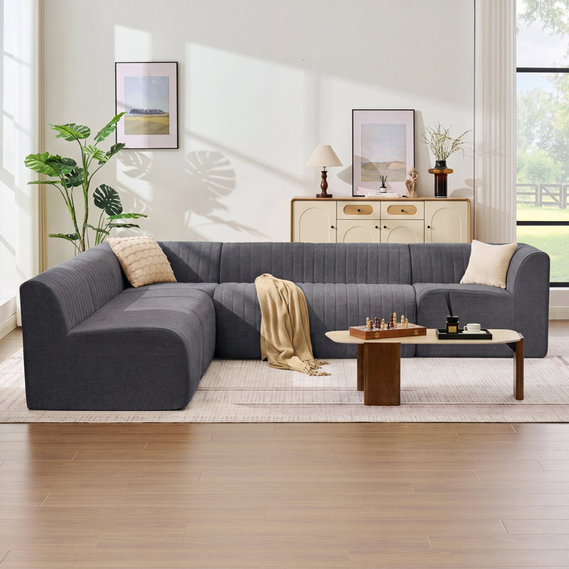121.8" Upholstered Sectional Modern Chenille Modular Compression Banquette Sofa Dining Booth, 28.8" H x 121.8" W x 106.2" D