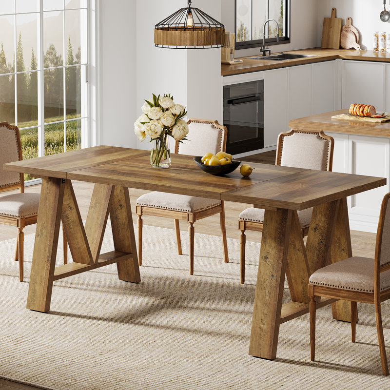 63" Farmhouse Dining Table For 4-6, Rectangular Wooden Kitchen Table For Dining Room