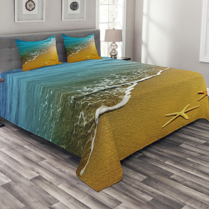 Landscape Coastal Polyester Coverlet, King Coverlet + 2 Shams