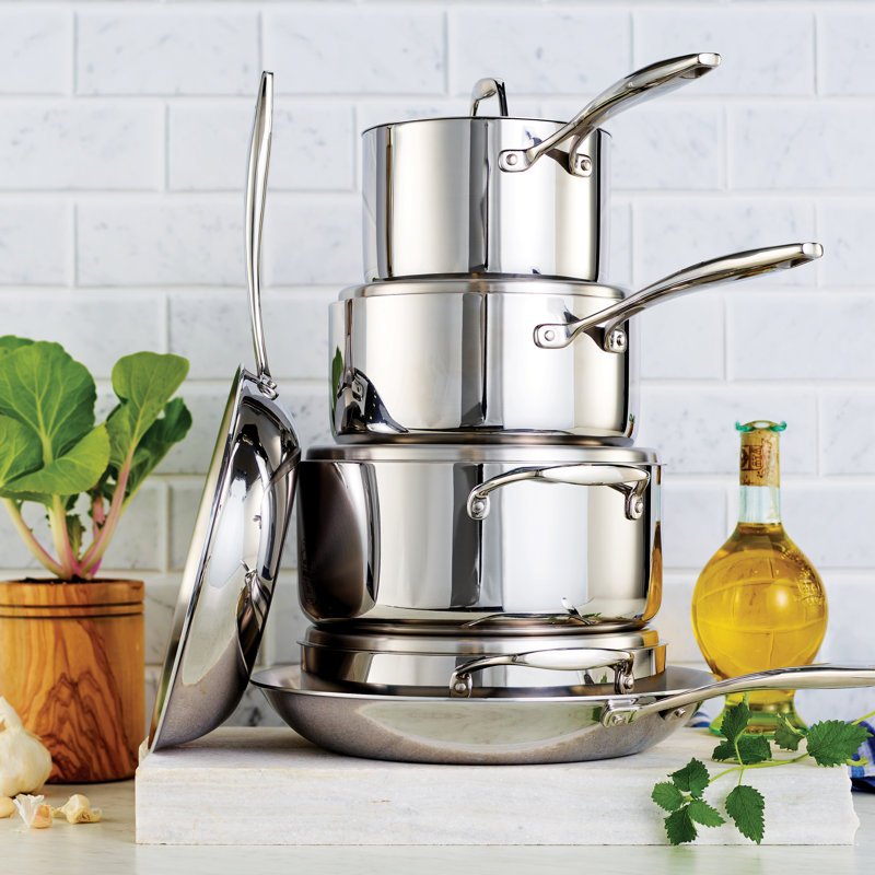 10-Piece Stainless Steel Tri-Ply Clad Cookware Set