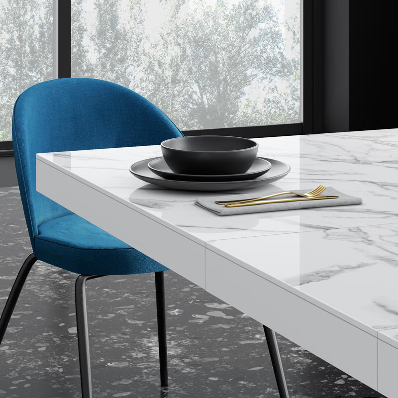 256cm Solid Oak Pedestal Dining Table, Natural Marble