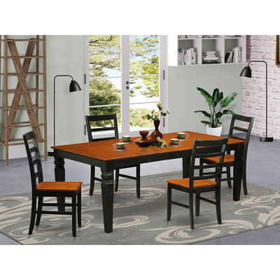 Ensemble de table de salle à manger 5 pièces moderne comprenant une table rectangulaire en bois avec feuille papillon et 4 chaises de cuisine, noir et cerise