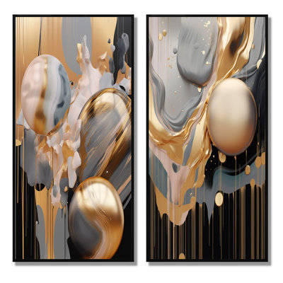 Or mystique Mûlange - ensemble de 2 décorations murales - formes abstraites imprimées pour la décoration intérieure