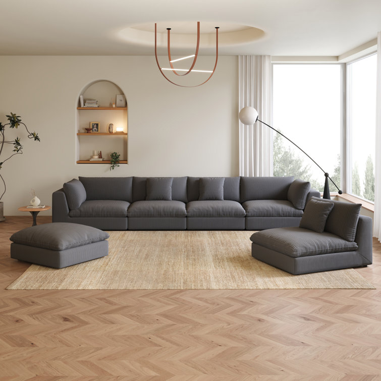 156.7‘’ Oversized U Shaped 6 Piece Modular Cloud Sectional Sofa with Ottoman