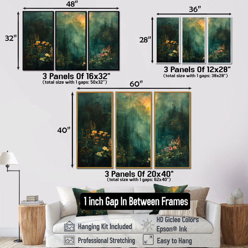 Chumley - ensemble de reproductions d'art mural forêt, H 40 po x l 60 po x P 1 po, Toile avec cadre flottant noir