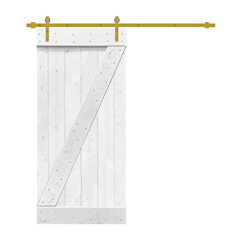 Porte de grange peinte en bois et en métal avec ensemble de quincaillerie d’installation, 30 po x 84 po, Café noir