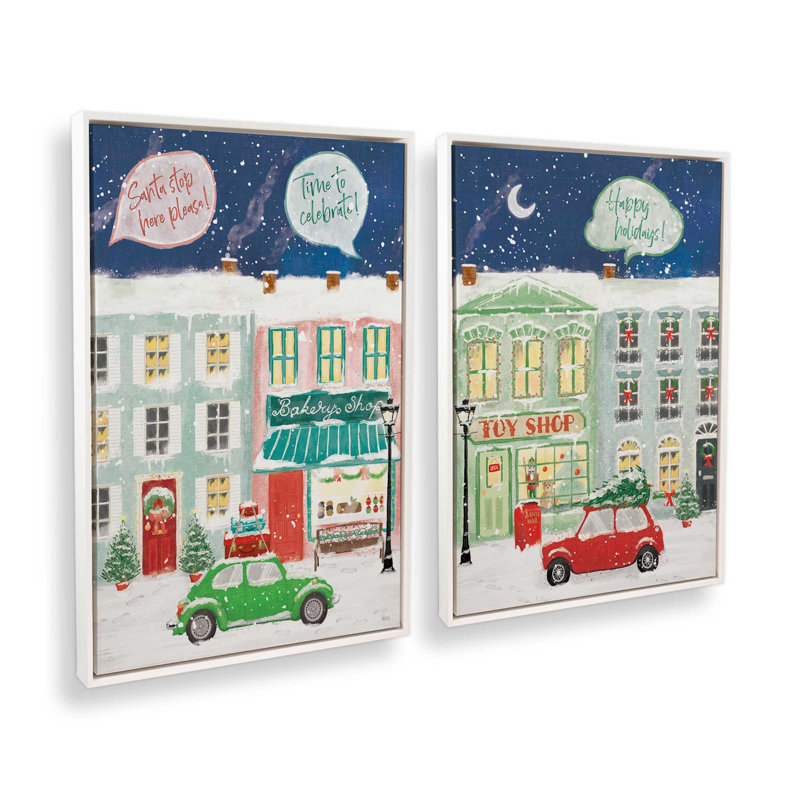 «Snowy Toy Shop Evening», ensemble de 2 impressions sur toile, H 49 po x l 66 po, Impression encadrée sans passe-partout