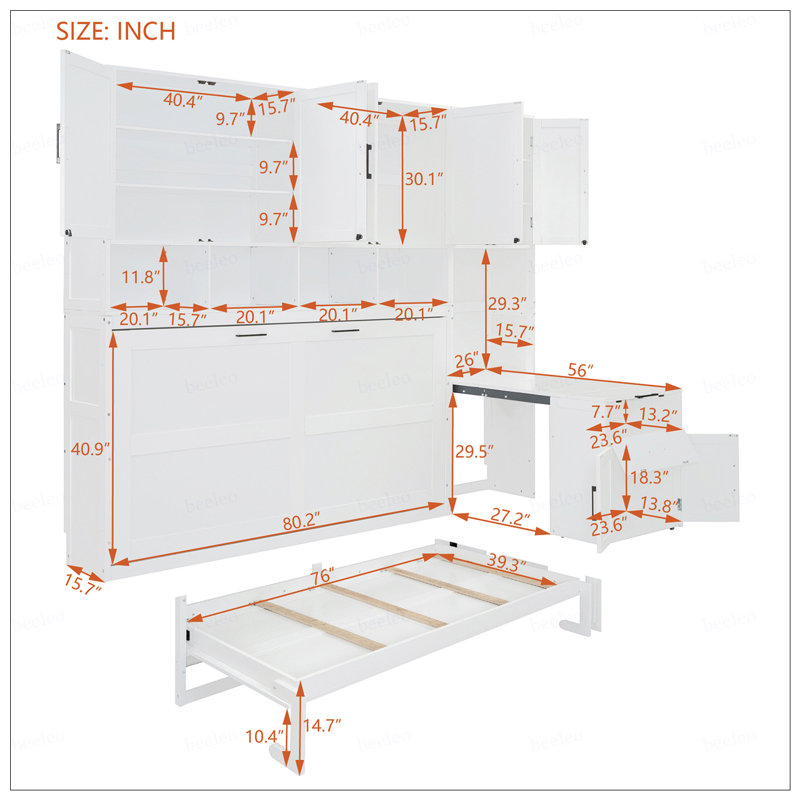 Lit escamotable simple avec placard et tiroirs