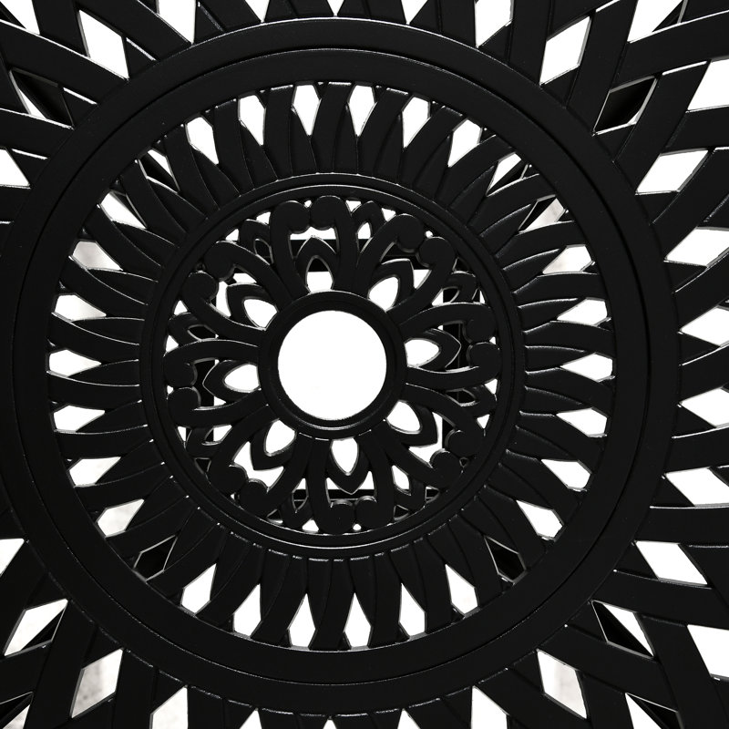 Table de bistro ronde de 30 po avec trou pour parasol, table d'extérieur antique en fonte d'aluminium, noire, pieds robustes, matériau de construction robuste, plateau de table