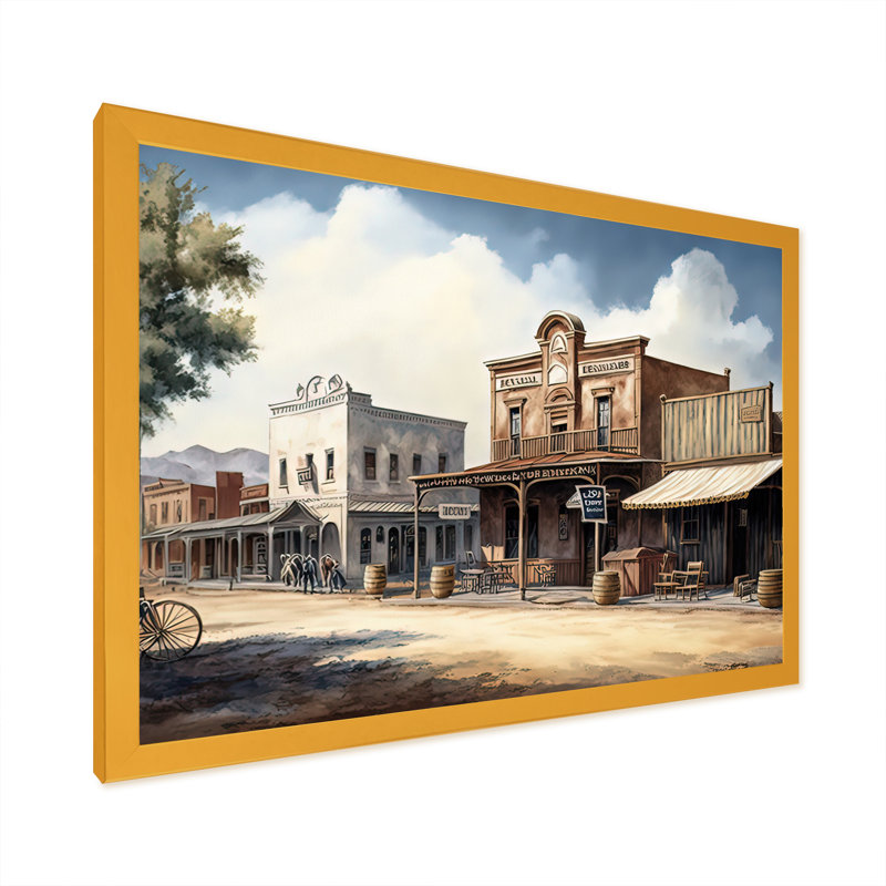 Arizona Wild West Town II - impression sur toile, Encadrement doré, H 30 po x l 40 po x P 1,5 po