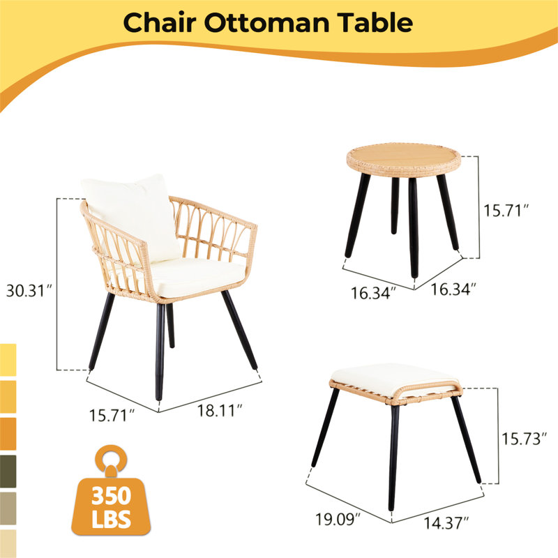 Ensemble bistro 5 pièces pour patio avec repose-pieds, Brun, Blanc
