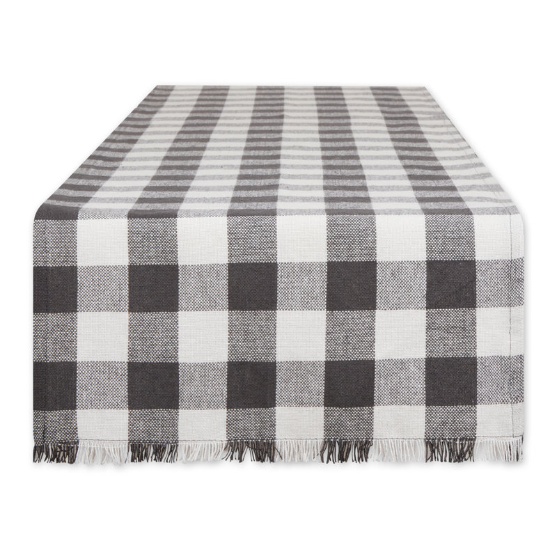PALE MAUVE HEAVYWEIGHT CHECK FRINGED TABLE RUNNER 14X72, 72" L x 14" W, Mineral