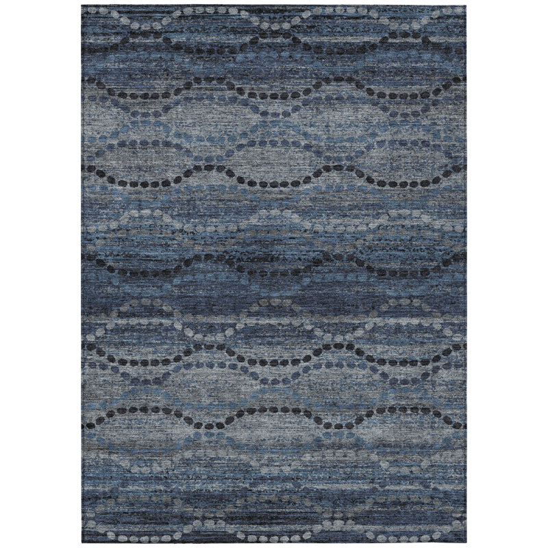 Machine Washable Indoor/Outdoor Xhevrie Navy Rug, Rectangle 3' x 5'
