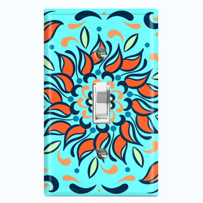 Colorful Teal Orange Tile Black Patterned 1 - Gang Toggle Light Switch Standard Wall Plate