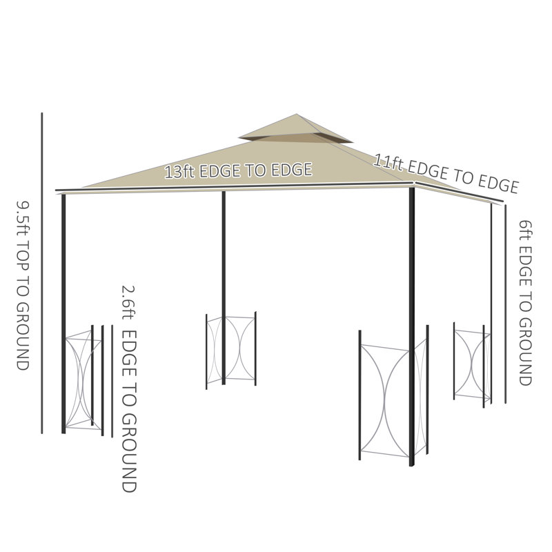 Beige and Black Steel Frame Patio Gazebo with Curtains