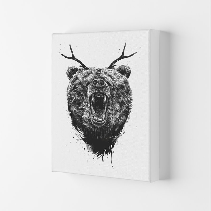 Angry Bear With Antlers by Mercedes Lopes Charro - Print, 29.7cm H x 21cm W x 4cm D, Wrapped Canvas