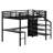 Metal Loft Bed With L-Shaped Desk And USB, Wardrobe And  Shelf, High Loft Bed With LED For Kids Teens Adults-752909192