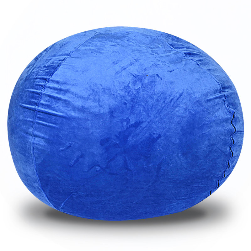 Minky Velvet Bean Bag Chair, Blue-5Ft Plush Floor Chair For Kids And Adults W/ Washable Cover, Lounge Chair With Stretchable Fabric, Comfy Bedroom Chair, Filled With Shredded And Memory Foam