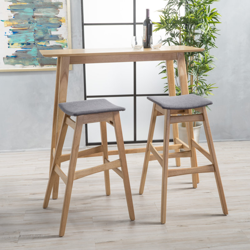 Ensemble de salle à manger en bois massif Ayobami, Chêne naturel, Gris foncé, 3 pièces (1 table, 2 chaises)