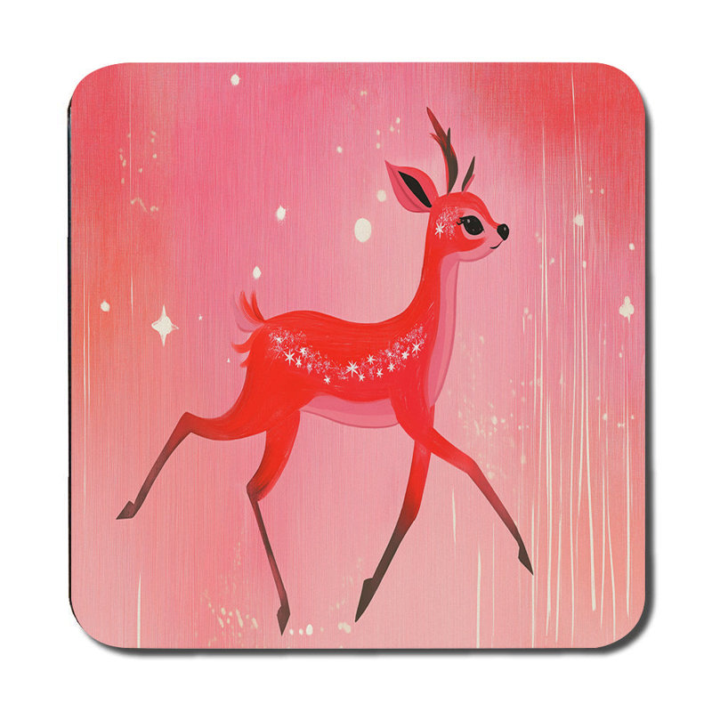 Red Deer Placemats and Coaster Set With Pink Gradient Design
