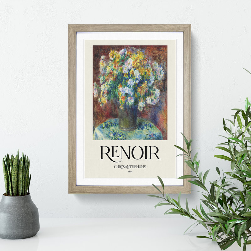 Chrysanthemums by Pierre-Auguste Renoir - Picture Frame Art Prints, 65cm H x 48cm W x 2cm D, Oak