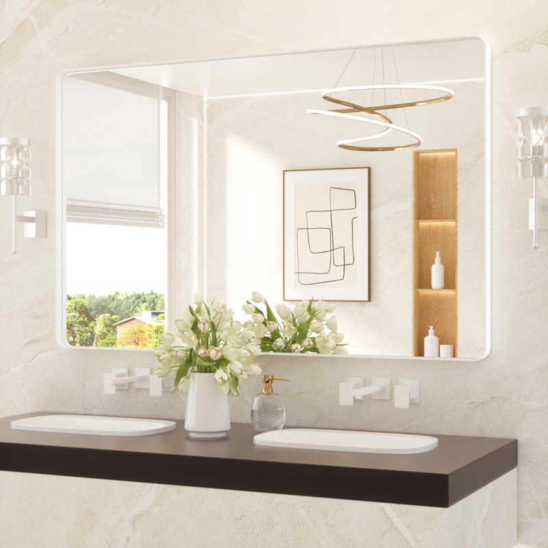 Miroir de salle de bain plombier en aluminium incassable et résistant à la rouille , Blanc, 40 po x 60 po, Rectangulaire
