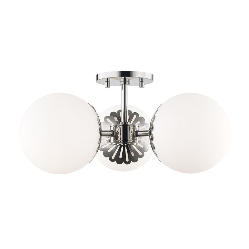 Plafonnier semi-encastré 3 lumières 17,5 po Deniaud, Nickel poli