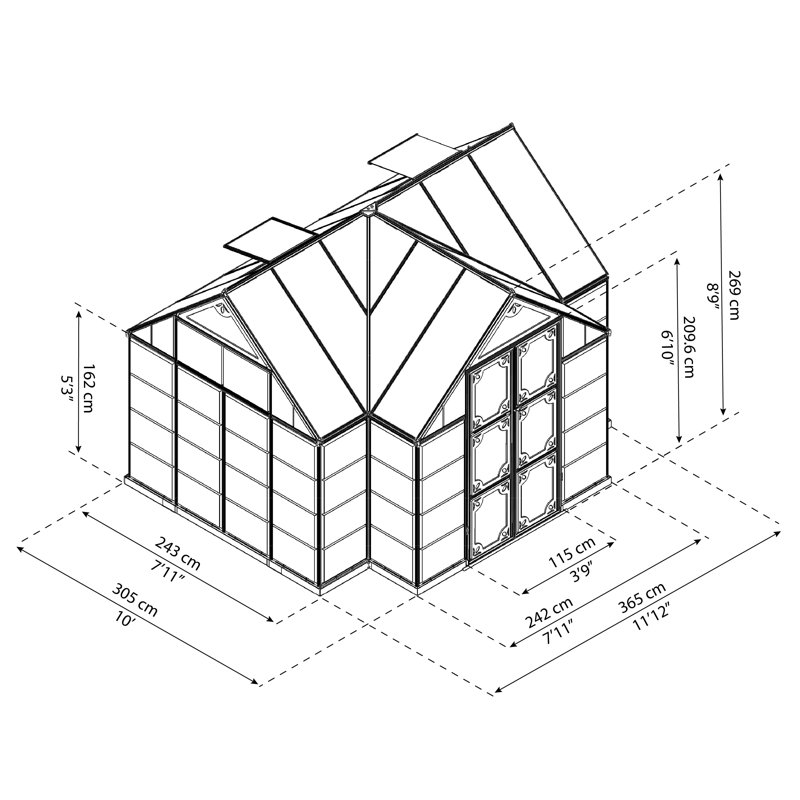 Palram - Canopia Chalet 12' W x 10' D Walk-In Hobby Polycarbonate Aluminum Frame Greenhouse Outdoor Living Structure - Gray