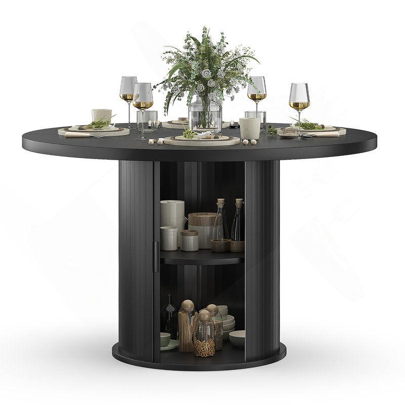 Table de salle à manger ronde 43 po pour 4 personnes, petite table de cuisine en bois avec base en métal robuste, table de salle à manger ronde moderne pour salle à manger, assemblage facile