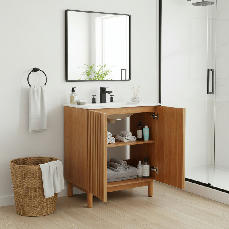 Meuble-lavabo traditionnel de 76 cm avec lavabo en céramique et armoire en MDF