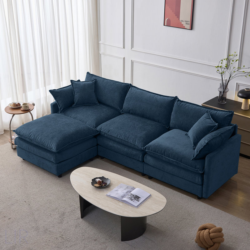 Canapé modulaire de 105 pouces, canapé rembourré en tissu de chenille doux avec repose-pieds, design en forme de L pour le confort et le style