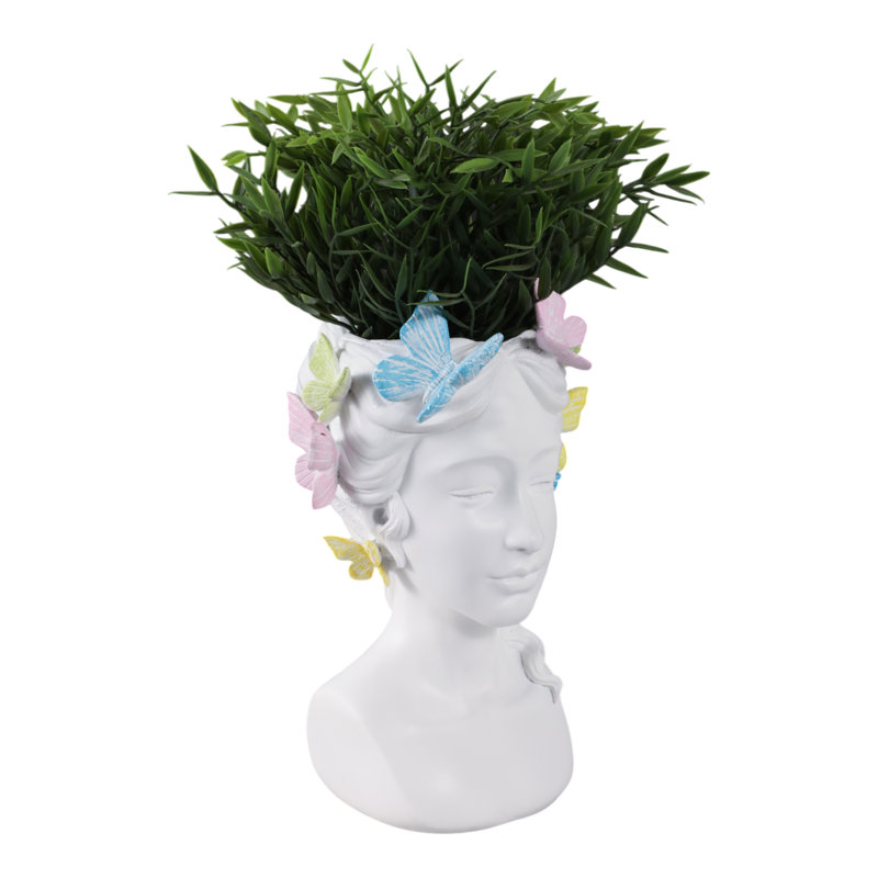 Polyresin Planter With Multicolor Butterfly Accents For Indoor And Outdoor Home & Garden Decor - 11" White