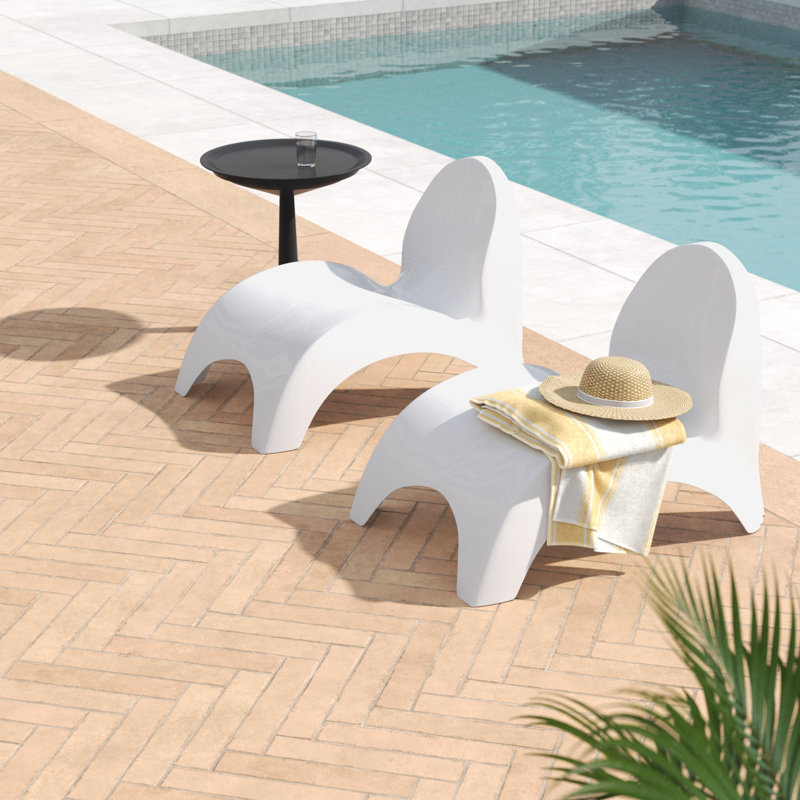 Ameswood Outdoor Chaise Lounge Set with Table, White/Black
