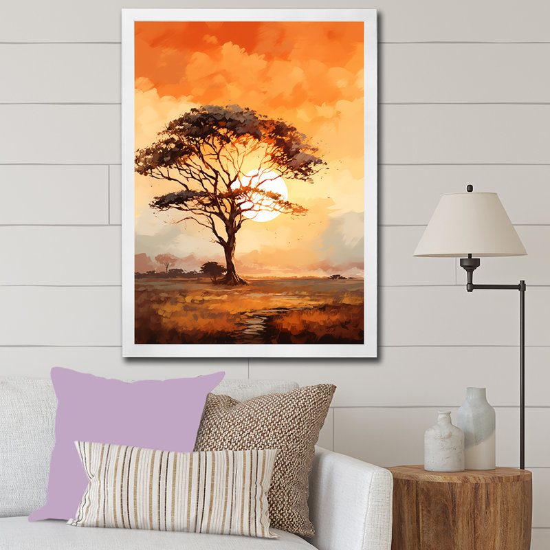 Arbre africain africain Essence II - Décoration murale arbre africain, H 20 po x l 12 po, Cadre simple blanc