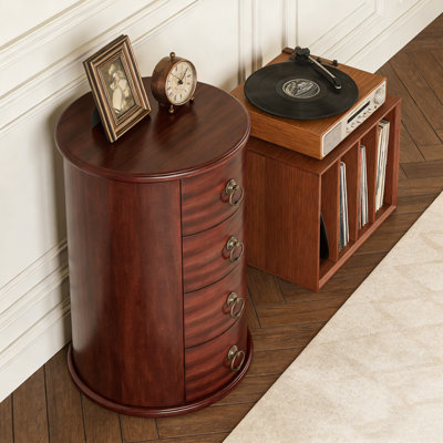 Table d'appoint ronde en bois avec 4 tiroirs