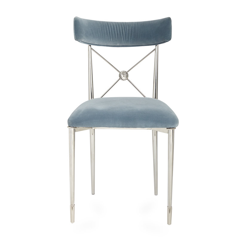 Sky Blue Velvet Upholstered Cross Back Side Chair